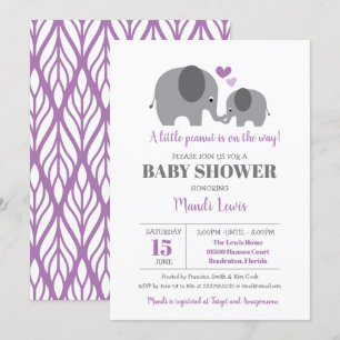 Little Peanut Elephant Lila Girl Baby Shower Inbjudningar