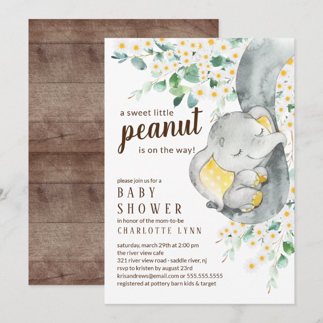 Little Peanut Elephant Neutralt Baby Shower Inbjudningar (Fram/baksida)