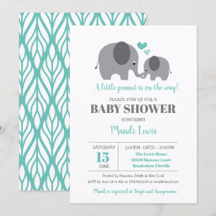 Little Peanut Elephant Teal Baby Shower Inbjudningar