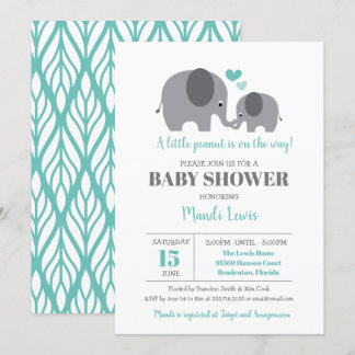Little Peanut Elephant Teal Baby Shower Inbjudningar
