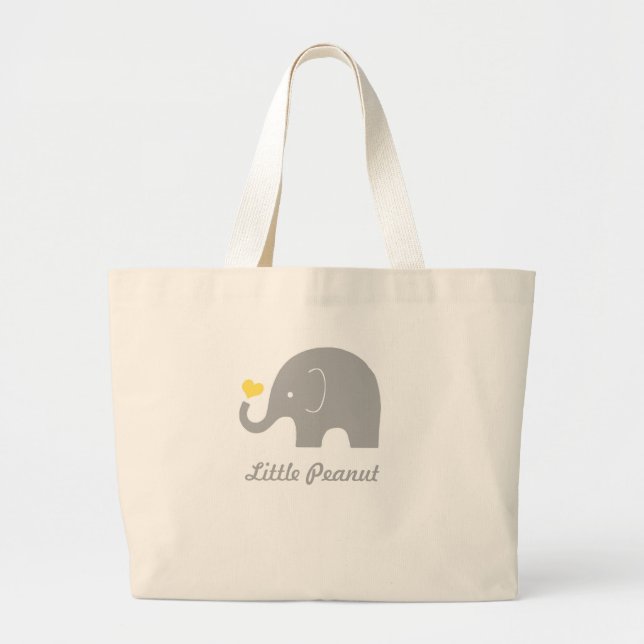 Little Peanut Elephant Tote Bag, Gult Heart Jumbo Tygkasse (Framsidan)