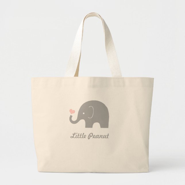 Little Peanut Elephant Tote Bag, rosa hjärta Jumbo Tygkasse (Framsidan)