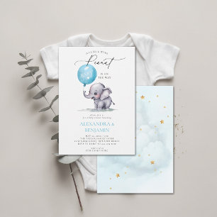 Little Peanut Elephant Watercolor Pojke Shower Inbjudningar