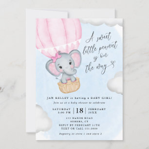 Little Peanut Rosa Elephant Baby Shower Inbjudningar