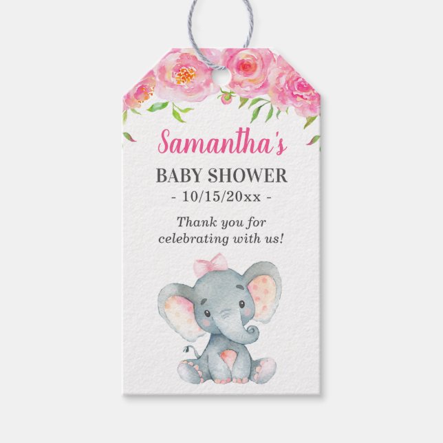 Little Peanut Rosa Elephant Flicka Shower Favor Presentetikett (Framsidan)