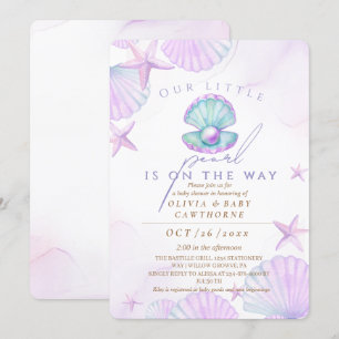Little Pearl Baby Shower Ocean Watercolor Inbjudningar