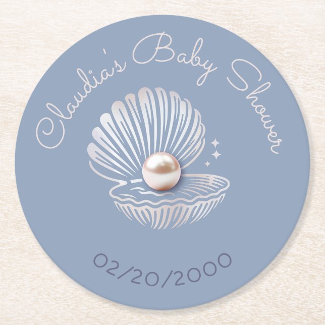 Little Pearl Baby Shower Underlägg Papper Rund (Framsidan)