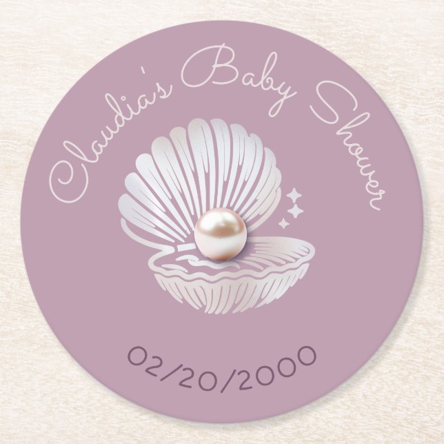 Little Pearl Baby Shower Underlägg Papper Rund (Framsidan)