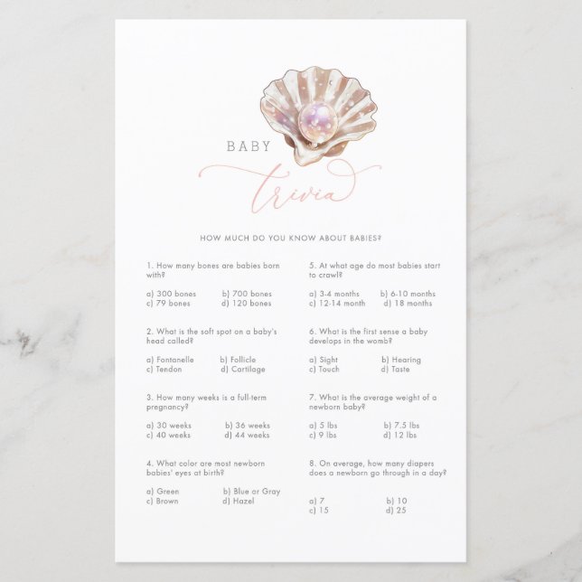 Little Pearl Baby Trivia Baby Shower Game Card (Framsida)