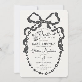 Little Pearl Black Coquette Bow Baby Shower Inbjud