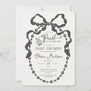 Little Pearl Black Coquette Bow Baby Shower Inbjud