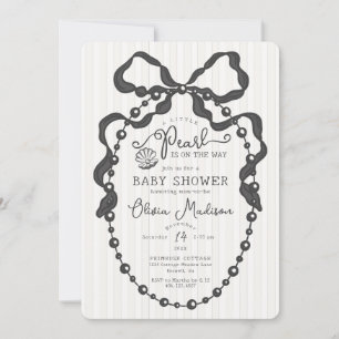 Little Pearl Black Coquette Bow Baby Shower Inbjud