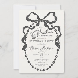 Little Pearl Black Coquette Bow Birthday Inbjudan