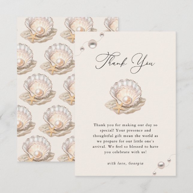 Little Pearl Ocean Beach Seashell Girl Shower Tack Kort (Fram/baksida)