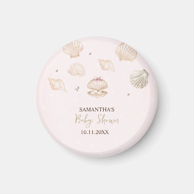 Little Pearl Seashells Dots Baby Shower Magnet (Framsidan)