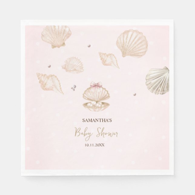 Little Pearl Seashells Dots Baby Shower Pappersservett (Framsidan)