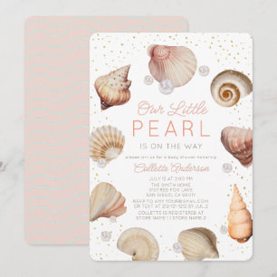 Little Pearl Seashells Rosa Girl Baby Shower Inbjudningar