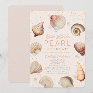 Little Pearl Seashells Rosa Girl Baby Shower Inbjudningar