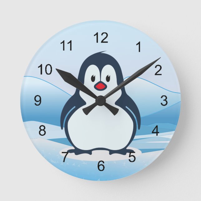 Little Penguin Design Clock Rund Klocka (Framsida)