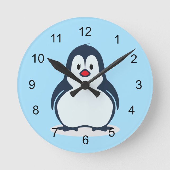 Little Penguin Design Clock Rund Klocka (Framsida)