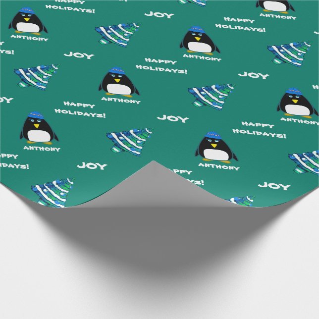 Little Penguin | Julgåva med eget namn Presentpapper (Hörn)