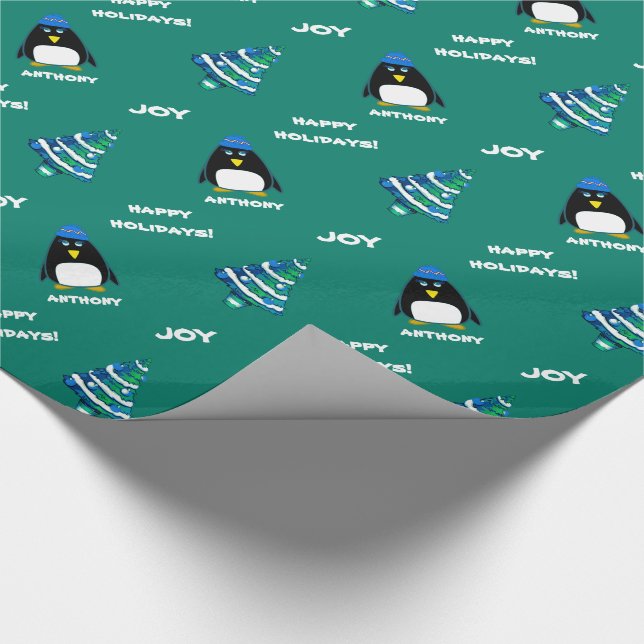 Little Penguin | Julgåva med eget namn Presentpapper (Hörn)