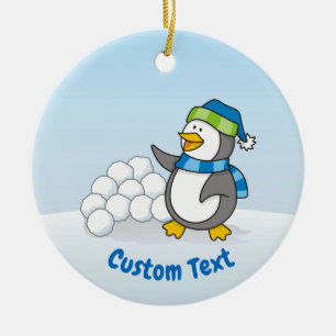 Little Penguin med Snö Bollar Wave Julgransprydnad Keramik
