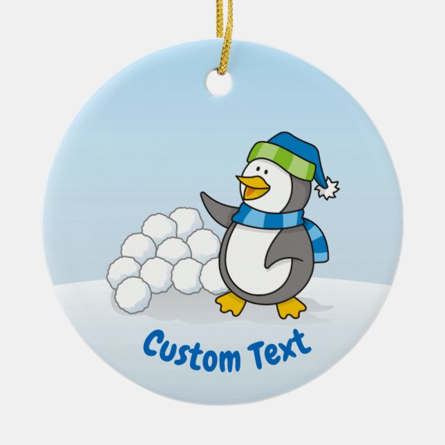 Little Penguin med Snö Bollar Wave Julgransprydnad Keramik (Framsidan)