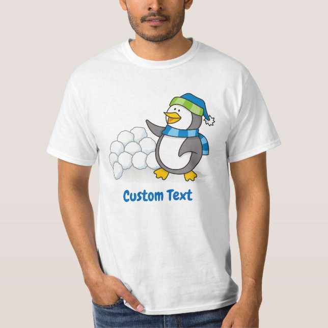 Little Penguin med Snö Bollar Wave T-Shirt (Framsida)