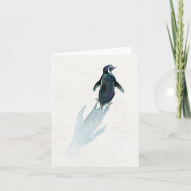 "Little Penguin on a Journey, Greeting Card" Helgkort (Framsida)