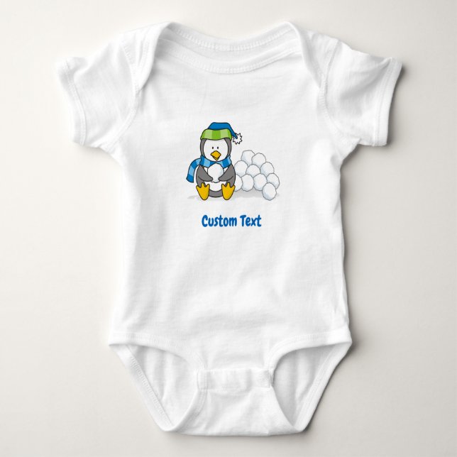Little Penguin Sitta med Snowbollar T-Shirt (Framsida)