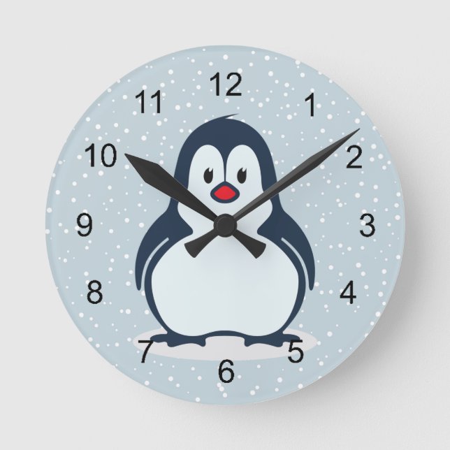 Little Penguin Snowy Design Clock Rund Klocka (Framsida)
