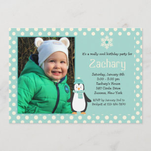 Little Penguin Teal Photo-inbjudan Inbjudningar