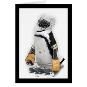Little Penguin Wearing Hockey Gear Hälsningskort
