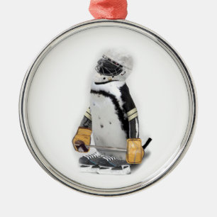 Little Penguin Wearing Hockey Gear Julgransprydnad Metall