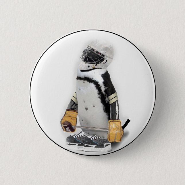 Little Penguin Wearing Hockey Gear Knapp (Framsida)