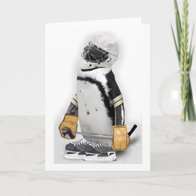 Little Penguin Wearing Hockey Gear Kort (Framsida)