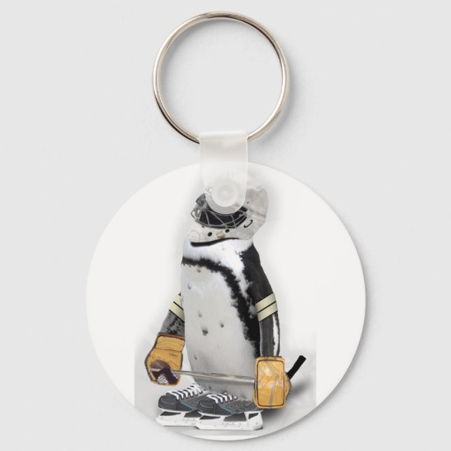 Little Penguin Wearing Hockey Gear Nyckelring (Framsida)