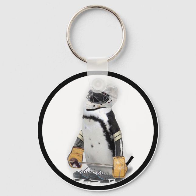 Little Penguin Wearing Hockey Gear Nyckelring (Framsida)