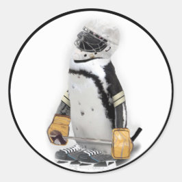 Little Penguin Wearing Hockey Gear Runt Klistermärke