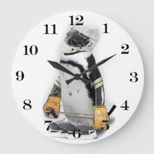 Little Penguin Wearing Hockey Gear Stor Klocka