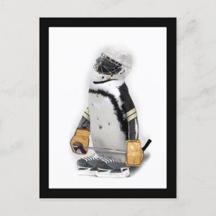 Little Penguin Wearing Hockey Gear Vykort