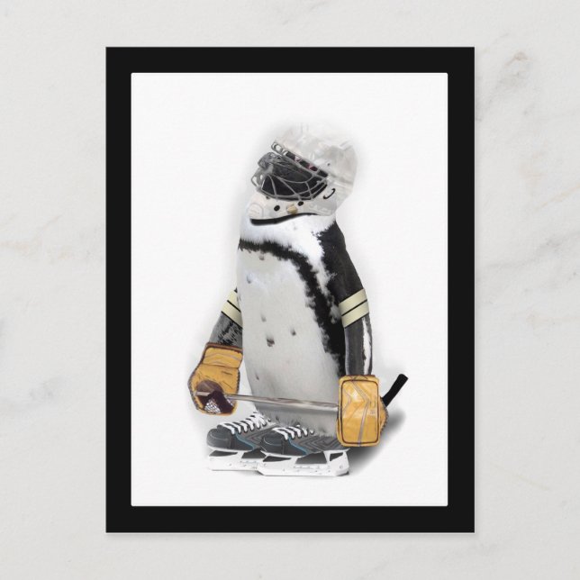 Little Penguin Wearing Hockey Gear Vykort (Framsida)