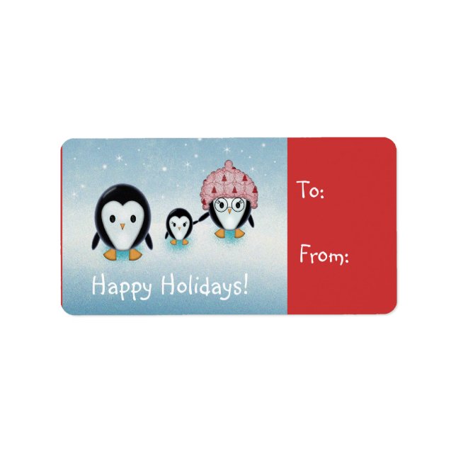 Little Penguins Helgdag Gift Märkres Adressetikett (Framsidan)