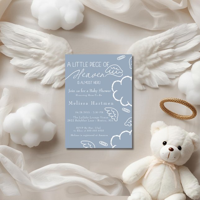 Little Piece of Heaven blå baby shower Inbjudningar (Little Piece of Heaven blue baby shower Invitation)