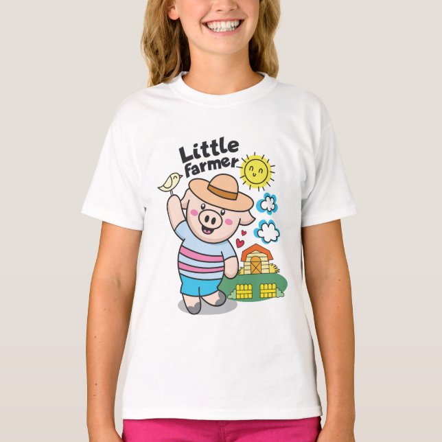 Little Pig Farmer Funny Cute Girl T Shirt (Framsida)