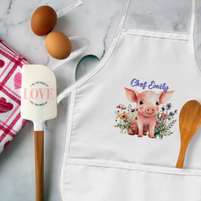 Little Pig in Wildblommor Kids Personlig Apron Barnförkläde (Skapare uppladdad)