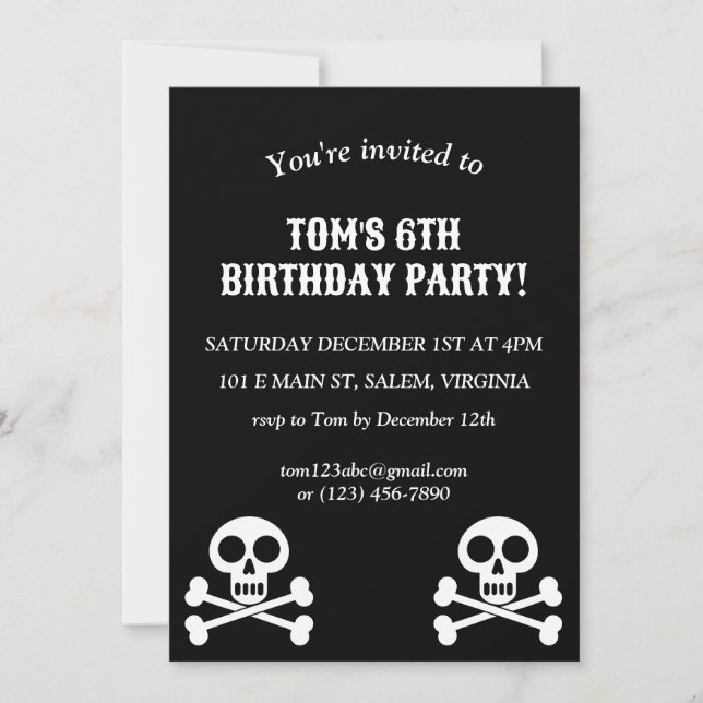 Little Pirat Kids Skull och Crossbone Birthday Inbjudningar (Framsida)