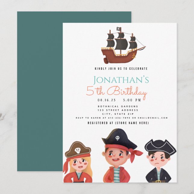 Little pirater of the 5st Birthday Notice Meddelande (Fram/baksida)