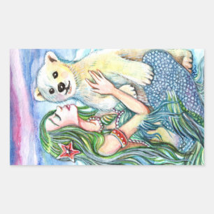 Little Polar Bear Baby - Sjöjungfru Art Rektangulärt Klistermärke